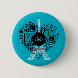 Monogramm auf Text-Muster Paris Button