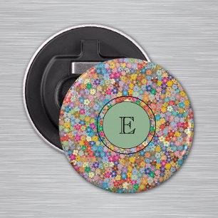 Monogramm auf Tiny Colorful Blume 2.25-in Magnet Flaschenöffner