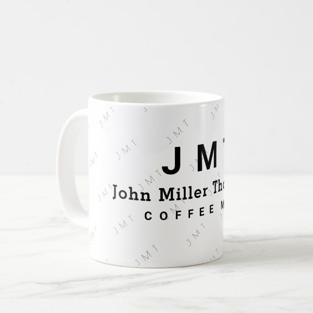 Monogramm auf weiße Tasse mit Name (Vorderseite Links)