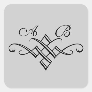 Monogramm-Aufkleber auf Grau Quadratischer Aufkleber