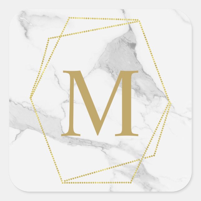Monogramm-Aufkleber aus Gold Quadratischer Aufkleber (Vorderseite)