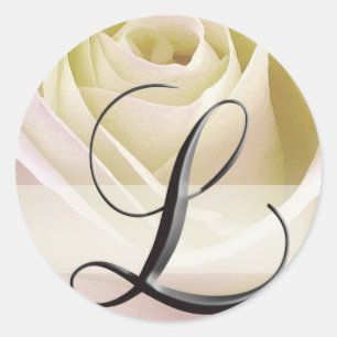 Monogramm-Aufkleber der Rose White Bridal Initial Runder Aufkleber