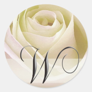 Monogramm-Aufkleber der weißen Bridal-Rose...Initi Runder Aufkleber