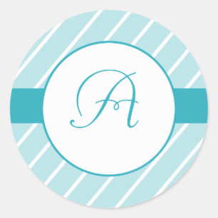 Monogramm-Aufkleber für blaue Streifen Runder Aufkleber