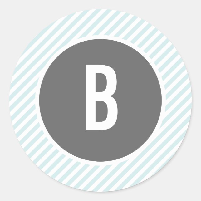 Monogramm-Aufkleber für blaue Streifen Runder Aufkleber (Vorderseite)