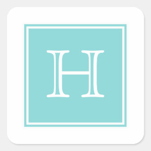 Monogramm-Aufkleber für das Türkisquadrat Quadratischer Aufkleber