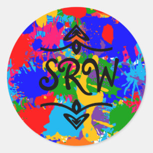 Monogramm-Aufkleber für den mehrfarbigen Paint-Spr Runder Aufkleber