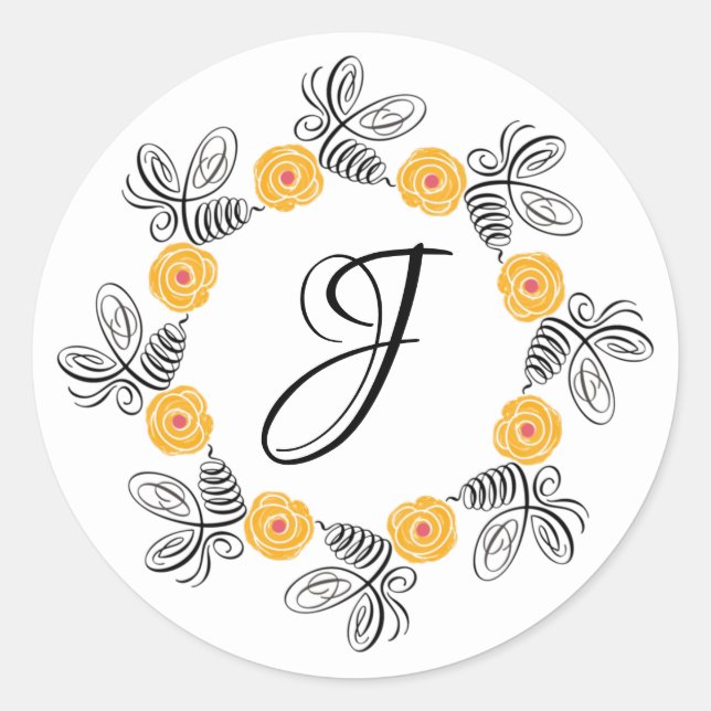 Monogramm-Aufkleber für die Hummeln-Blume Runder Aufkleber (Vorderseite)