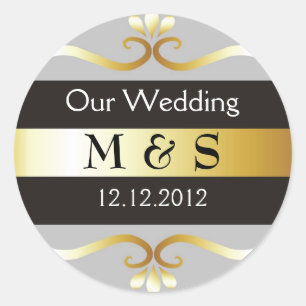 Monogramm-Aufkleber für Hochzeiten - Grau und Gold Runder Aufkleber