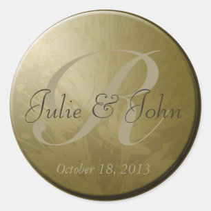 Monogramm-Aufkleber für HochzeitGold-Blume 7 Runder Aufkleber