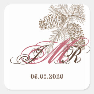 Monogramm-Aufkleber für Pine Cone Nature Quadratischer Aufkleber