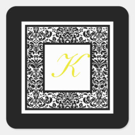Monogramm-Aufkleber für Schwarz, Weiß und Gelb Quadratischer Aufkleber