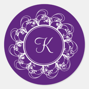 Monogramm-Aufkleber (lila) Runder Aufkleber