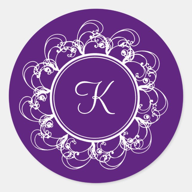 Monogramm-Aufkleber (lila) Runder Aufkleber (Vorderseite)