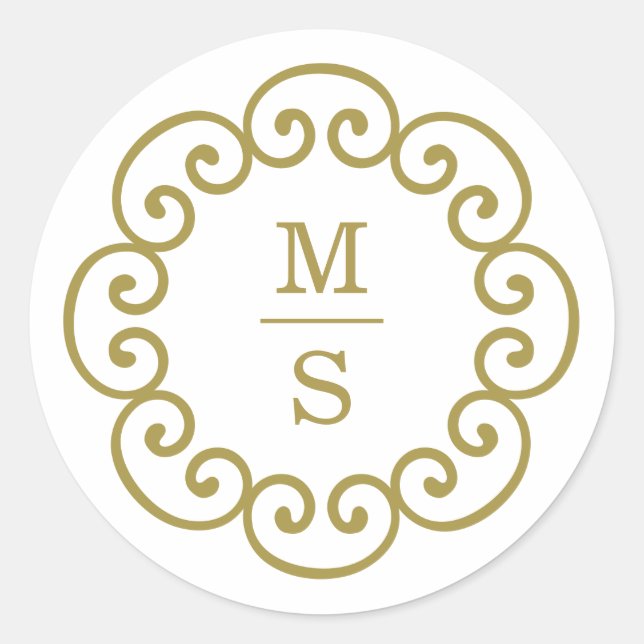 Monogramm-Aufkleber oder Monogramm-Hochzeitsticker Runder Aufkleber (Vorderseite)
