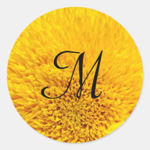 Monogramm-Aufkleber-Siegel Gelbe Sonnenblumenblüte Runder Aufkleber