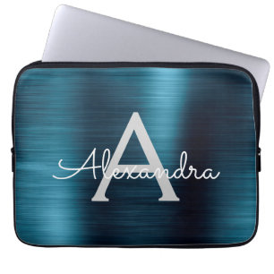 Monogramm aus blauem Metallic Modernes Chic Laptopschutzhülle