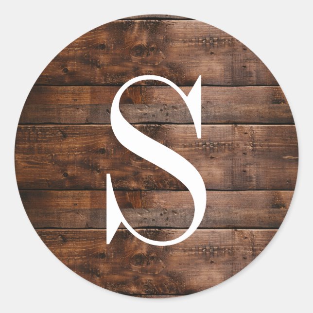 Monogramm aus braunem Holz Runder Aufkleber (Vorderseite)