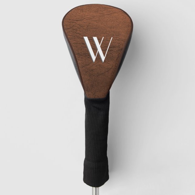 Monogramm aus braunem Leder Golf Headcover (Vorderseite)