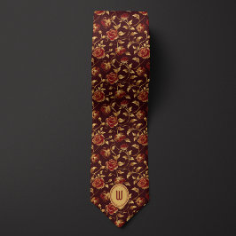 Monogramm aus Burgund und Gold-Floral Krawatte