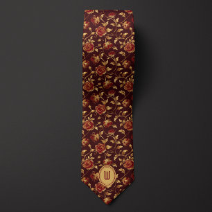 Monogramm aus Burgund und Gold-Floral Krawatte