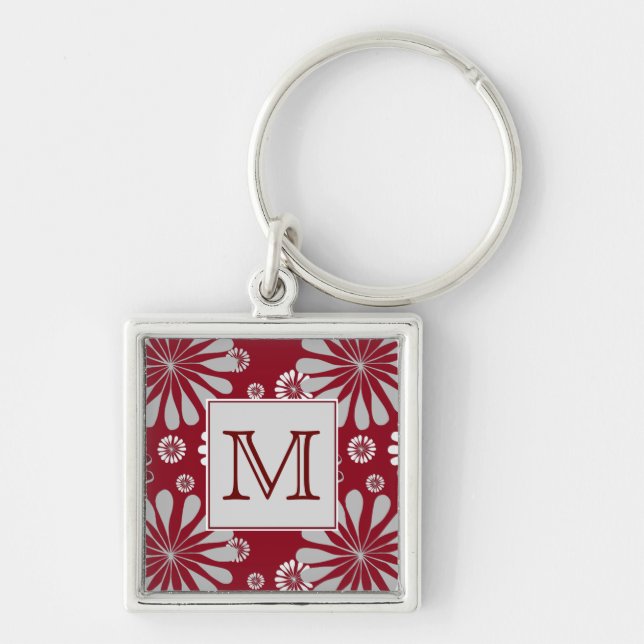Monogramm aus Burgund und Grauflor Schlüsselanhänger (Vorne)