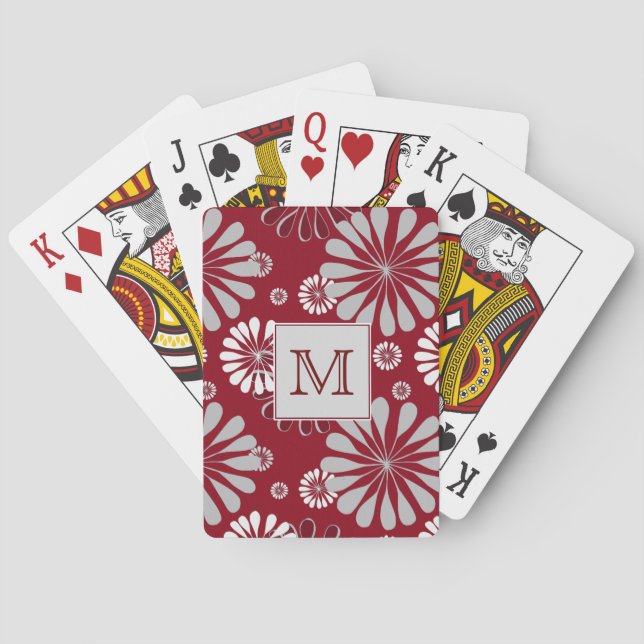 Monogramm aus Burgund und Grauflor Spielkarten (Rückseite)