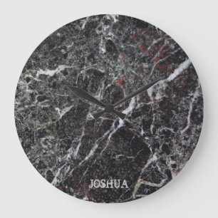 Monogramm aus dunkelgrauem und weißem Marmor Große Wanduhr