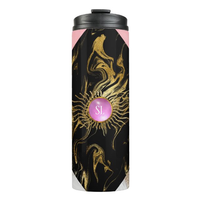 Monogramm aus Edelstein aus Gold und Rosa Thermosbecher (Vorderseite)