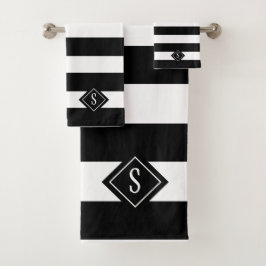 Monogramm aus elegantem Schwarz-Weiß-Streifen Badhandtuch Set