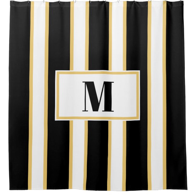 Monogramm aus elegantem Schwarzweiß-Streifen Duschvorhang (Vorderseite)