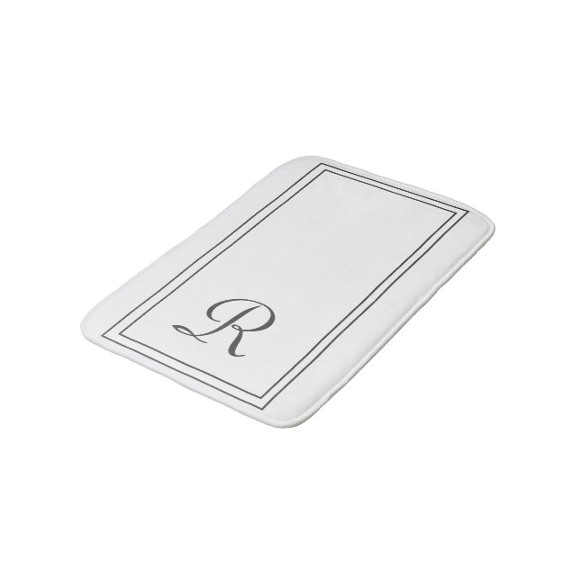 Monogramm aus elegantem Weiß und schwarzem Streife Badematte (Schrägansicht)