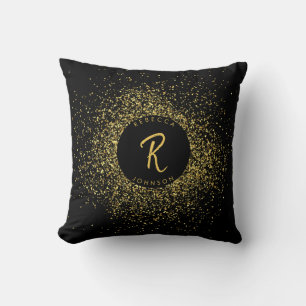 Monogramm aus Glitzer und Schwarz Kissen