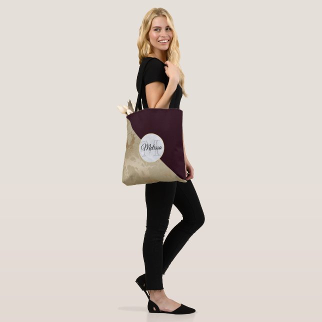 Monogramm aus Gold und Burgund-Muster Tasche (Am Model)