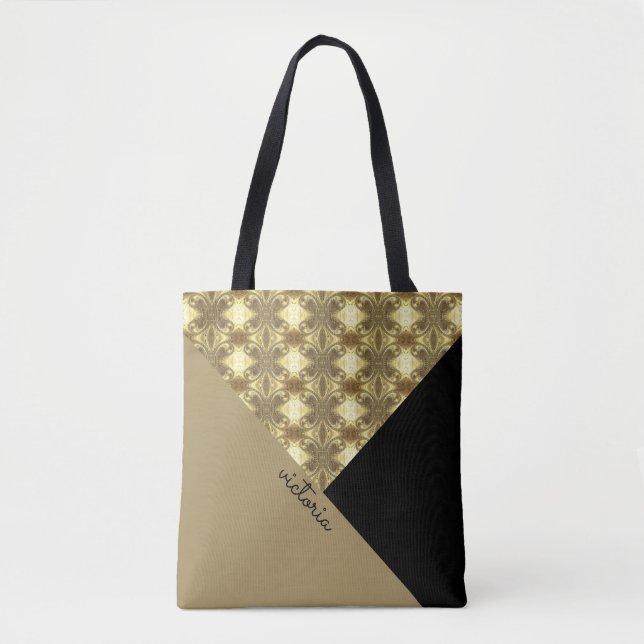 Monogramm aus Gold und Schwarz Tasche (Vorderseite)