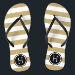 Monogramm aus Gold und schwarzen Preppy Streifen Flip Flops<br><div class="desc">Maßgeschneiderte,  bedruckte Flop-Sandalen mit einem preppy-nautical-Stripe-Muster und einem eigenen Monogramm oder einem anderen Text in einem Circle-Rahmen. Klicken Sie auf Anpassen,  um Schriftart und Farben zu ändern oder eigene Bilder hinzuzufügen,  um ein einzigartiges Design zu erstellen!</div>