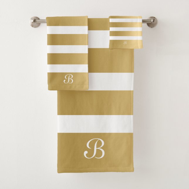 Monogramm aus Gold und weißen Streifen Badhandtuch Set (Insitu)
