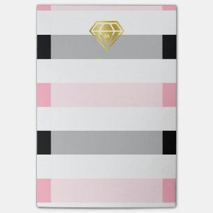 Monogramm aus goldenen Diamanten und rosa Streifen Post-it Klebezettel