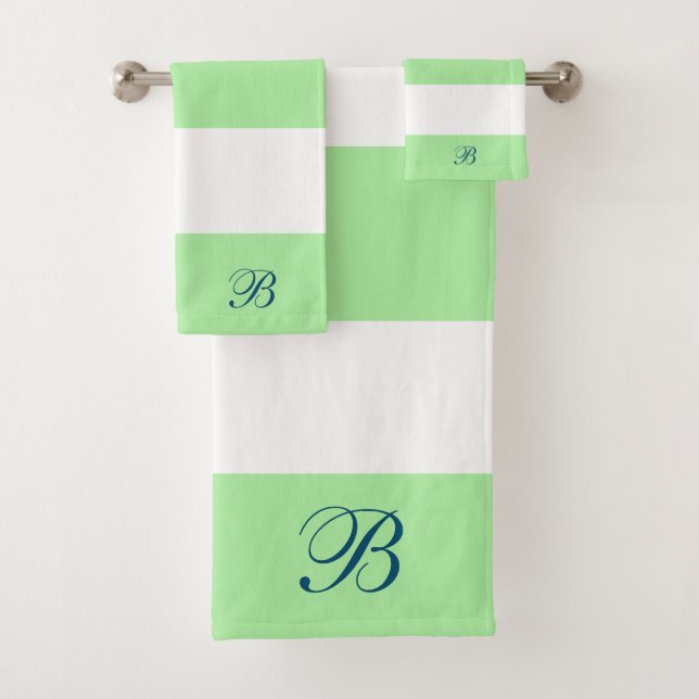 Monogramm aus grünen und weißen Streifen Badhandtuch Set (Insitu)