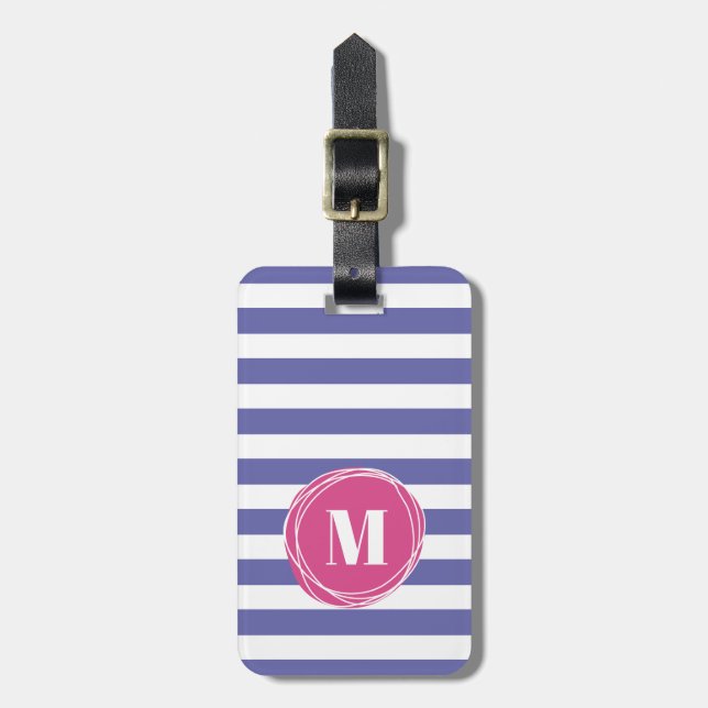 Monogramm aus gürtelrosa und Lila Streifen Gepäckanhänger (Vorderseite vertikal)