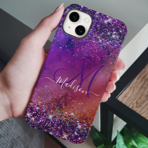 Monogramm aus lila Glitzer mit Pinselstrich Case-Mate iPhone 14 Hülle