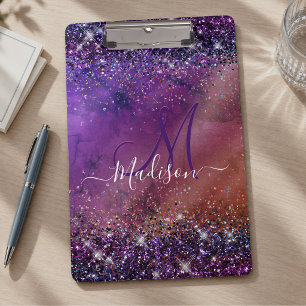 Monogramm aus lila Glitzer mit Pinselstrich Klemmbrett