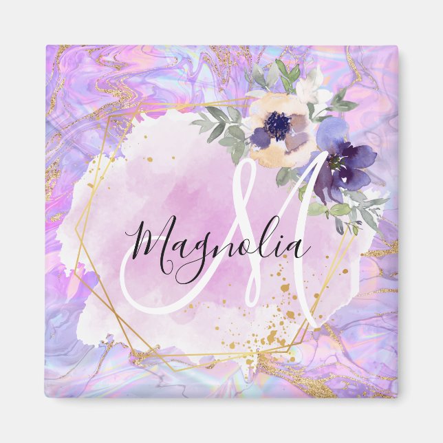 Monogramm aus Lila, rosa und goldfarbenem Rainbow- Magnet (Vorne)