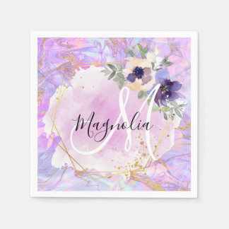 Monogramm aus Lila, rosa und goldfarbenem Rainbow- Serviette