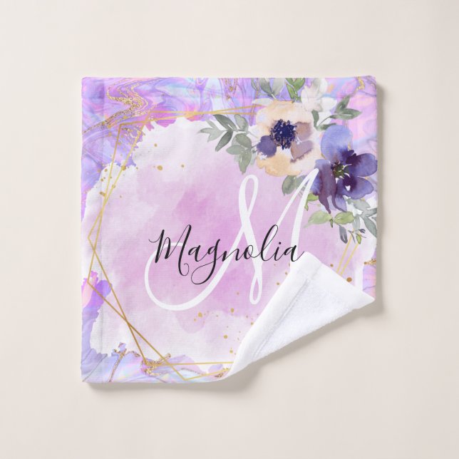 Monogramm aus Lila, rosa und goldfarbenem Rainbow- Waschlappen (Waschlappen)