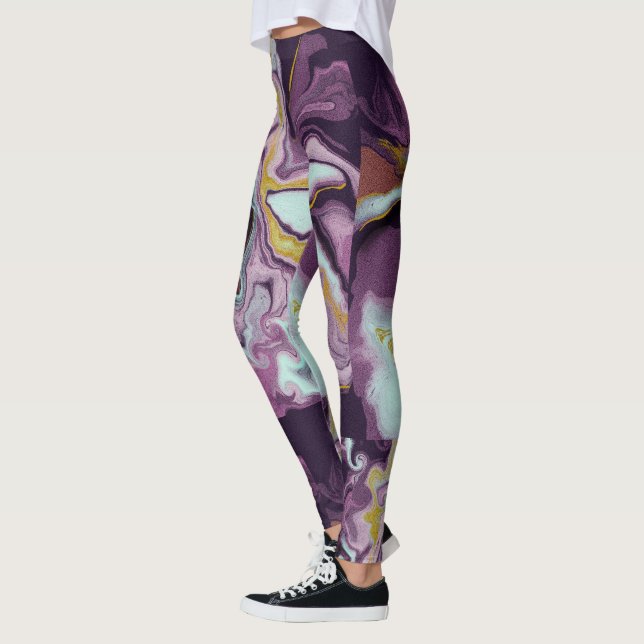 Monogramm aus luxuriösem Lila- und Goldmarmor Leggings (Links)