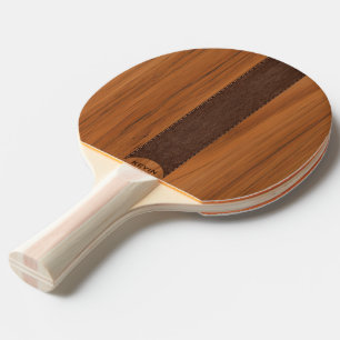 Monogramm aus Mahagoniholz und Braunleder Tischtennis Schläger