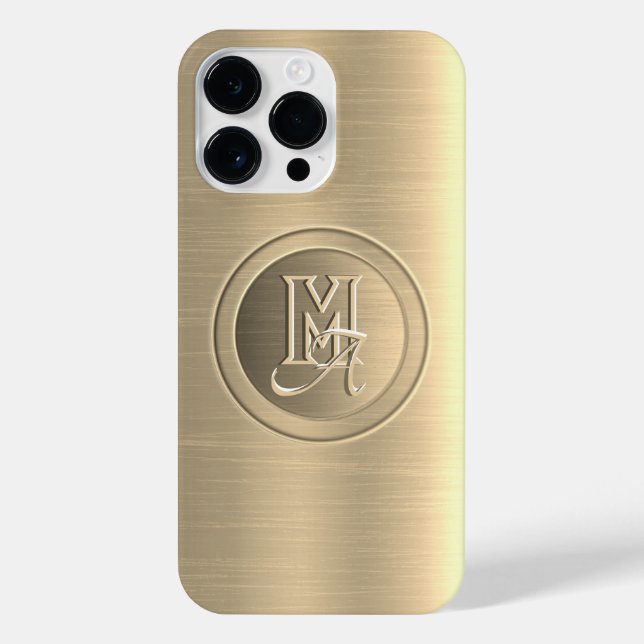 Monogramm aus metallischem Gold iPhone 14 Pro Max Hülle (Rückseite)