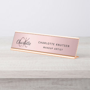 Monogramm aus rosa Metallen modern beruflich Schreibtischnamensplakette