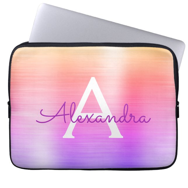 Monogramm aus rosa und Lila Edelstahl Laptopschutzhülle (Vorderseite)